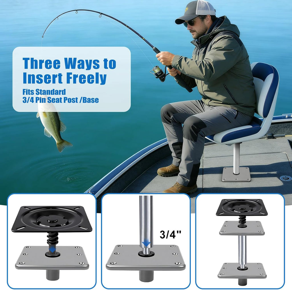 Boat Seat Mounting Base - 7"x7" Aluminum Pedestal, 3/4 Inch Lock'N-Pin Post Socket for Heavy Duty Boat Seat