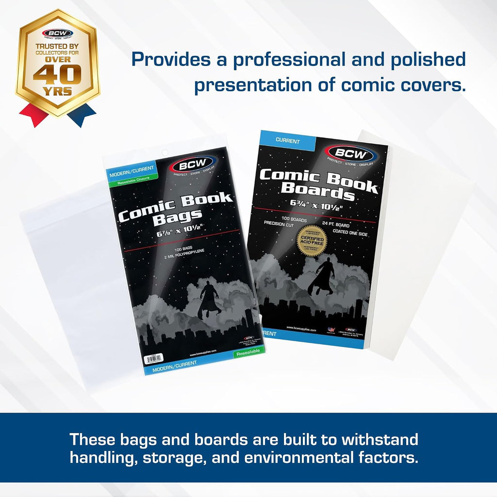 Resealable Current Comic Bags and Boards Combo, 100 Count Each | Protect current comics with 100 acid-free resealable