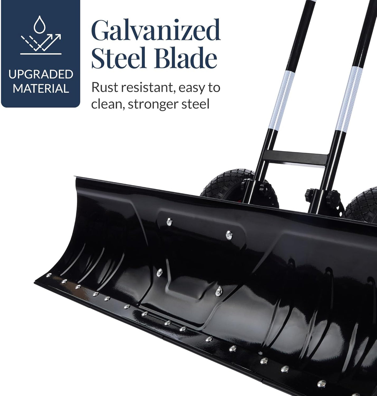 36in Galvanized Blade Heavy-Duty 2-Wheel Snow Pusher Hand Plow for Snow Removal w/Wheels, Adjustable Handle, Blade
