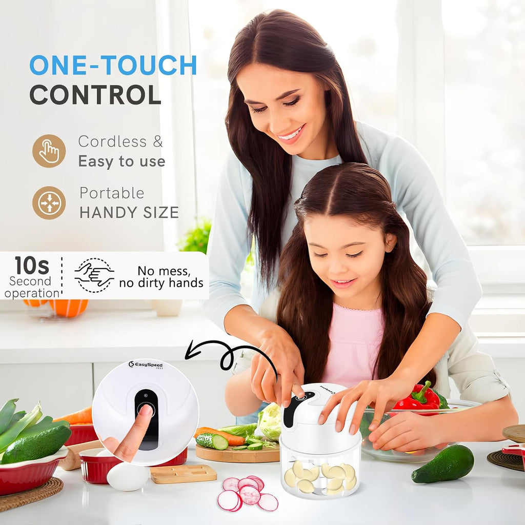 EASYSPEED Electric Garlic Chopper 1 Cup, Mini USB Charging Wireless Food Processor with 304 Stainless Steel, 3 Sharp