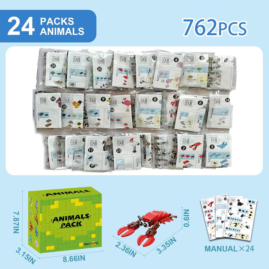 Mini Animals Building Blocks Set, 24 Pack Party Favors for Kids Goodie Bag Fillers and Classroom Prizes, Unique