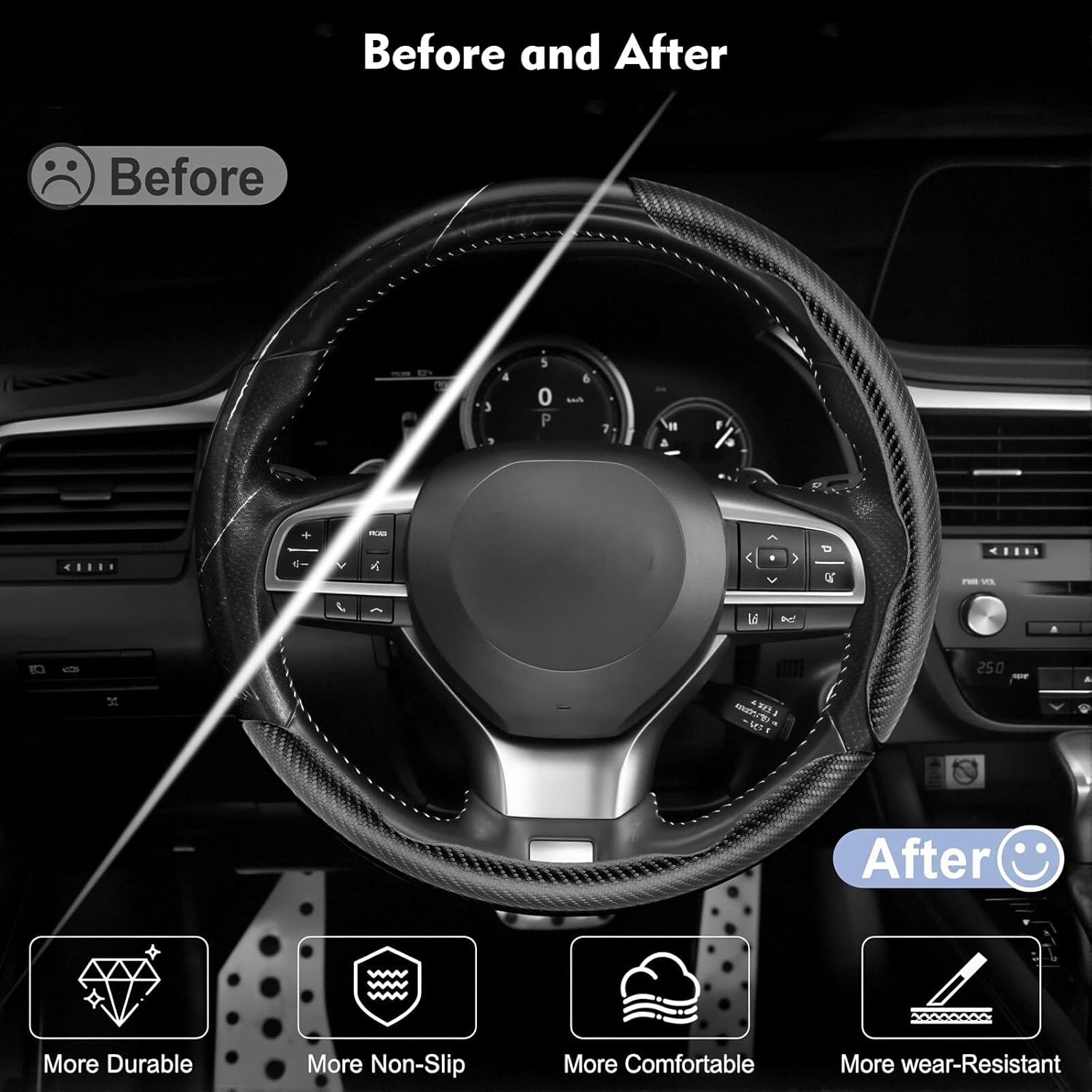 Steering Wheel Cover 3 Pcs Set, Anti-Slip, Scratch-Resistant, Universal Fit for 14-16 Inch Steering Wheels, Car
