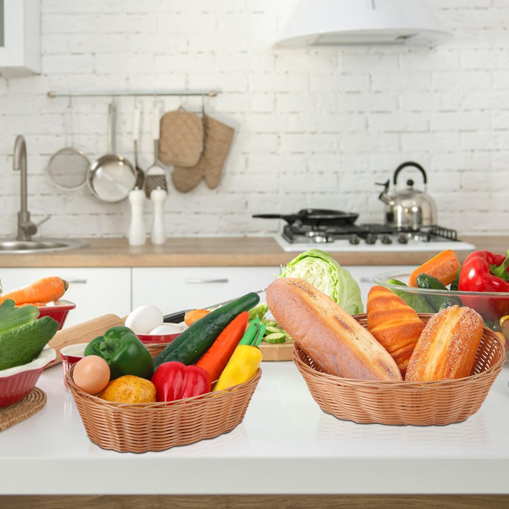 Geytetqi 20 Pack 10 x 7.5 x 2.75 Inch Oval Poly Wicker Bread Baskets Bulk, Plastic Oval Bread Baskets for Serving