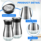 12 Pack Stainless Steel Salt and Pepper Shakers Set with Stainless Steel Lid Glass Bottle Refillable Salt Dispenser