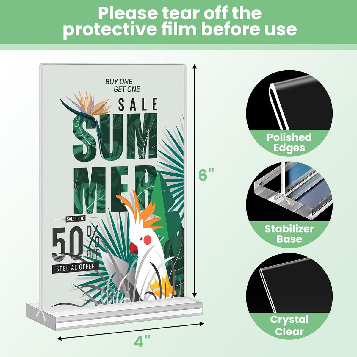 Acrylic Sign Holder 4x6, 21 Pack Clear Table Menu Vertical Double Sided Display, Plastic Menu Stand Paper Holder