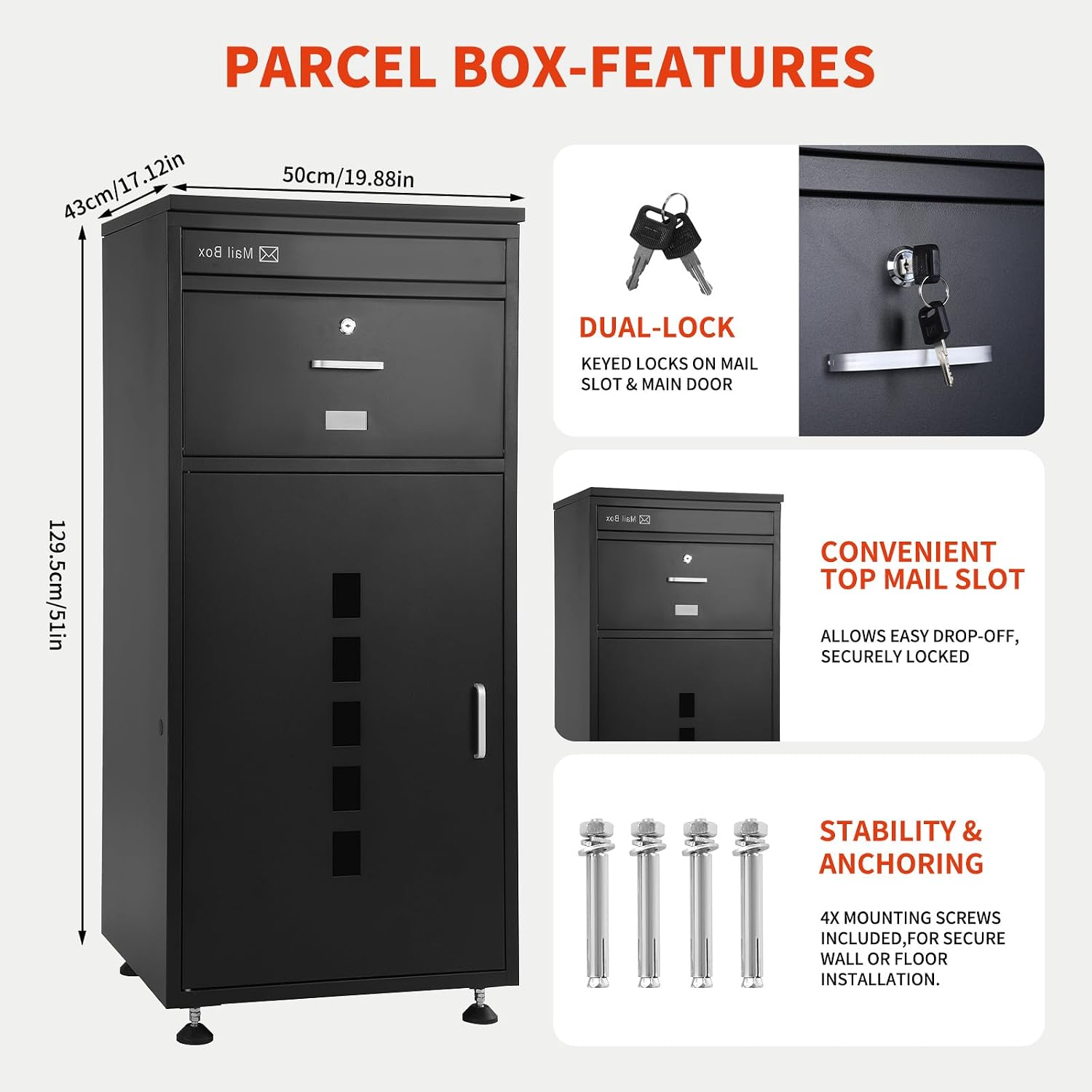 20"x 18" x 42" Extra Large Dual Compartment Lockable Package Delivery Box | Anti-Theft Flip-Top Parcel Drop Box