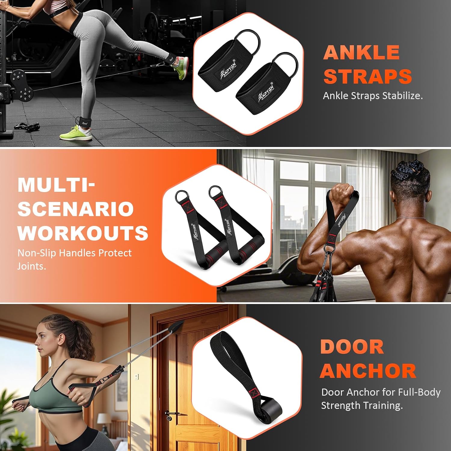 Resistance Bands, Exercise Bands with Handles, Fitness Bands, Workout Bands with Door Anchor and Ankle Straps