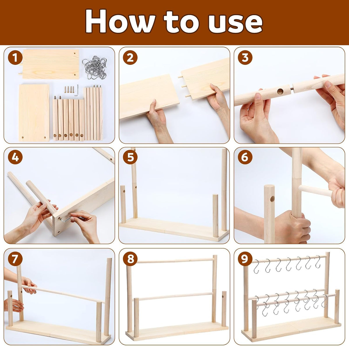 Wooden Pretzel Holder Stand with 21 Hooks for Oktoberfest