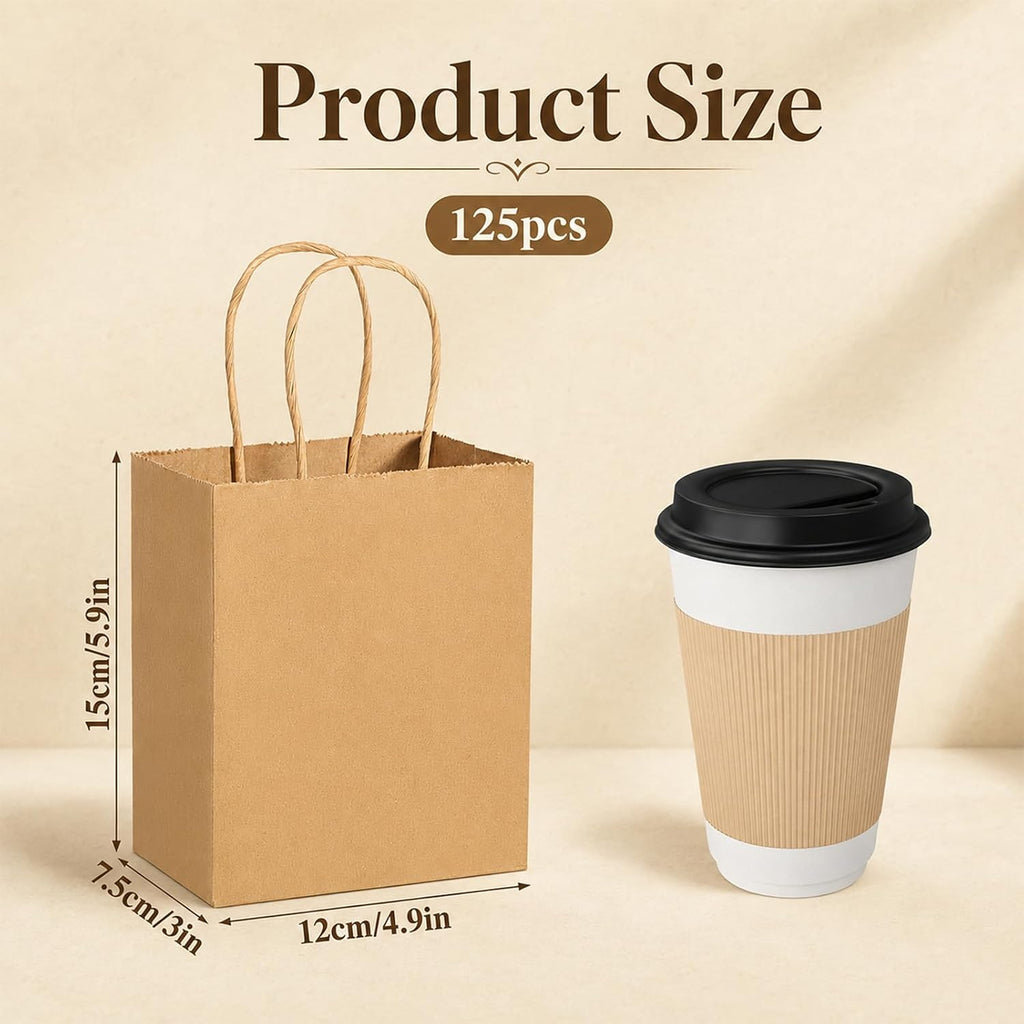 125 Pcs Small Paper Bags, 5x3x6 Inch Mini Gift Bags with Handle