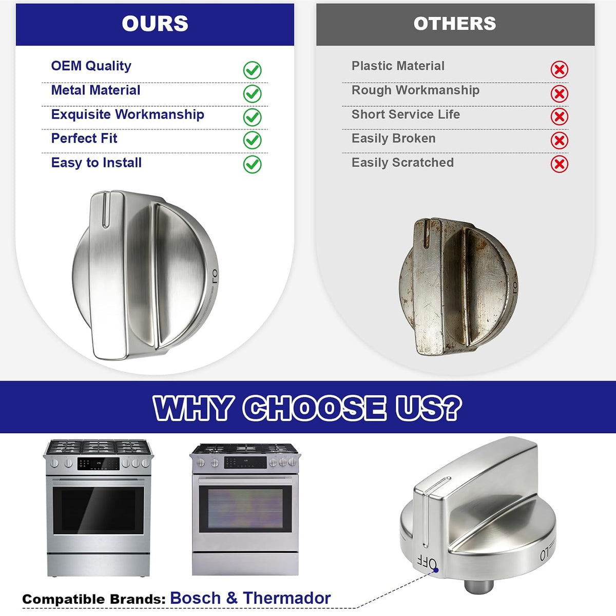 00632515 Range Knobs, 632515 Oven Control Knob Compatible with Bosch HDI8054U HDIP054U HGI8054UC HGIP054UC Series, Replaces 632515 4162117 AP5809104 PS9495599, Stove Top Knob (5-Pack)