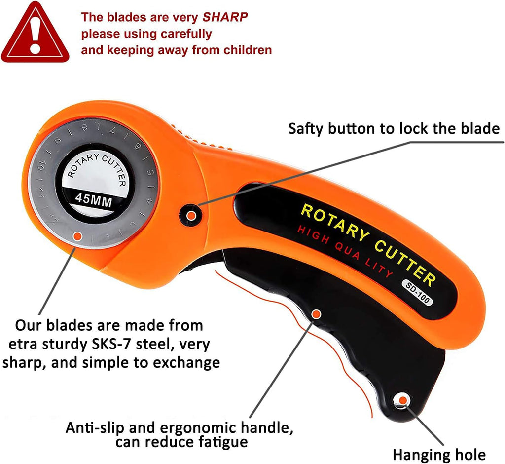 90 PCS Rotary Cutter Kit, 45mm Rotary Cutter Tool Kit with 5 Extra Blades, A4 Cutting Mat, Patchwork Ruler, Carving