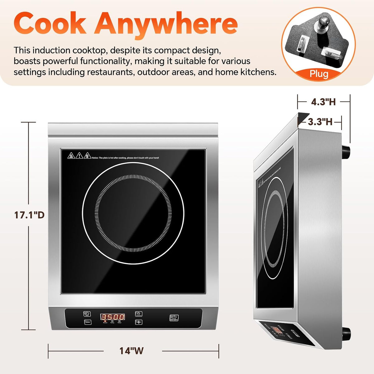 3500W Commercial Induction Cooktop with Sensor Touch LCD