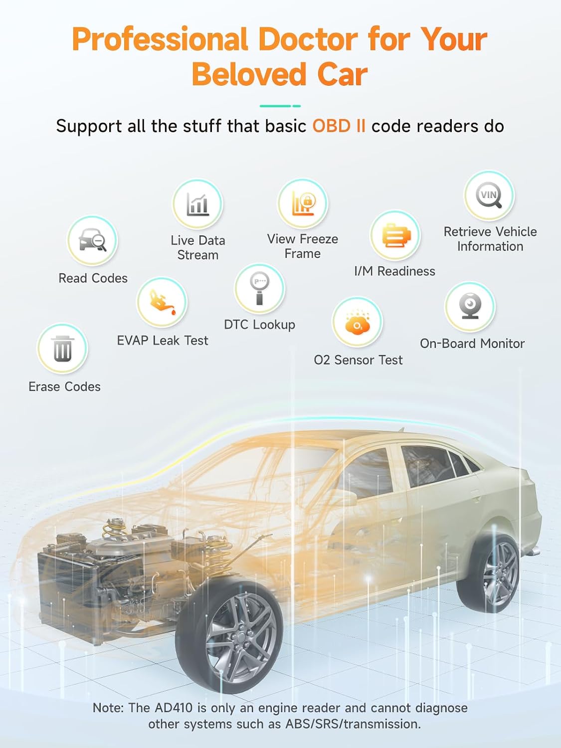 AD410 Enhanced OBD2 Scanner, Vehicle Code Reader for Check Engine Light, Automotive OBD II Scanner Fault Diagnosis