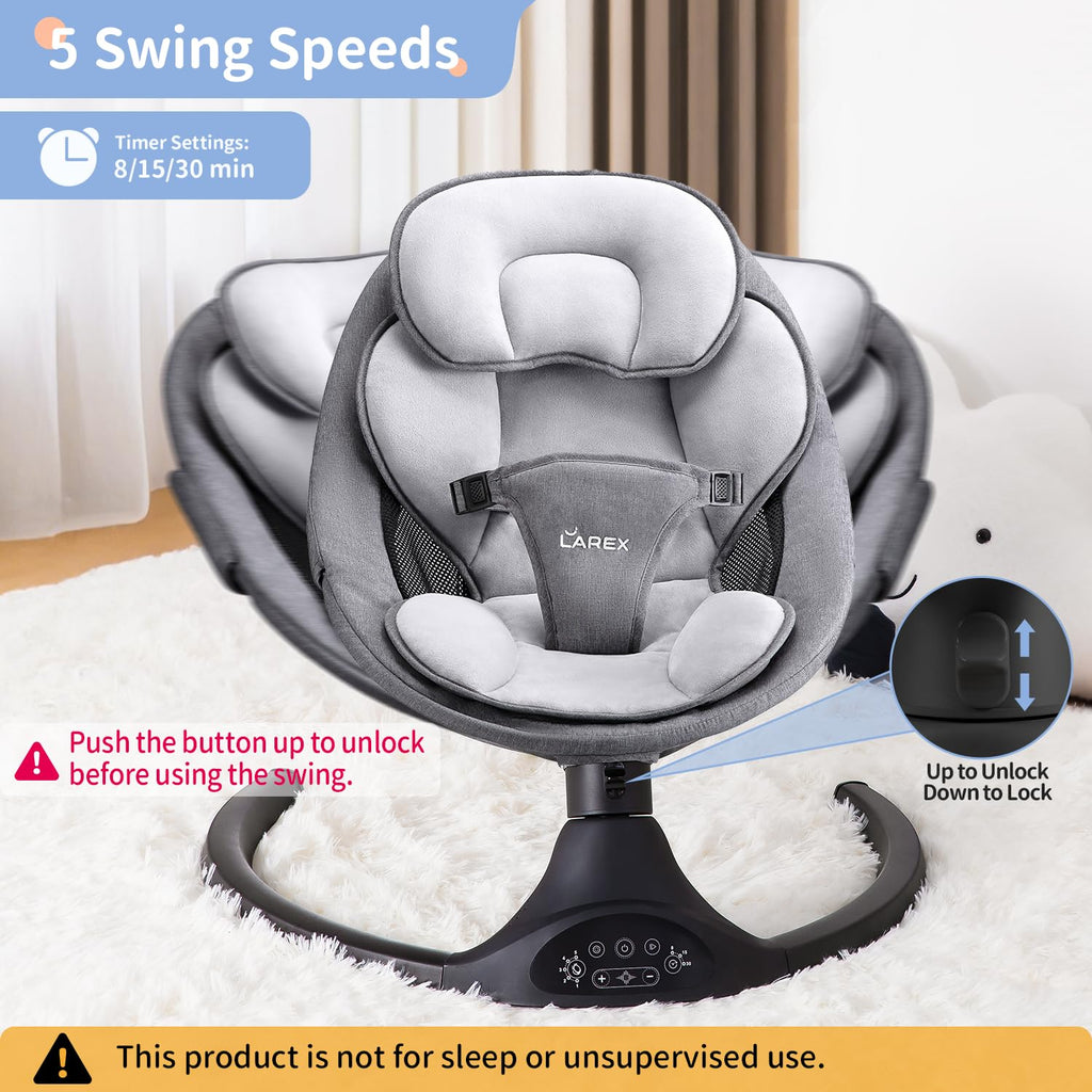 Baby Swing Infant Swing Electric Toddler Baby Rocker Portable for Newborn Boy Girl, 5 Sway Speeds with Remote