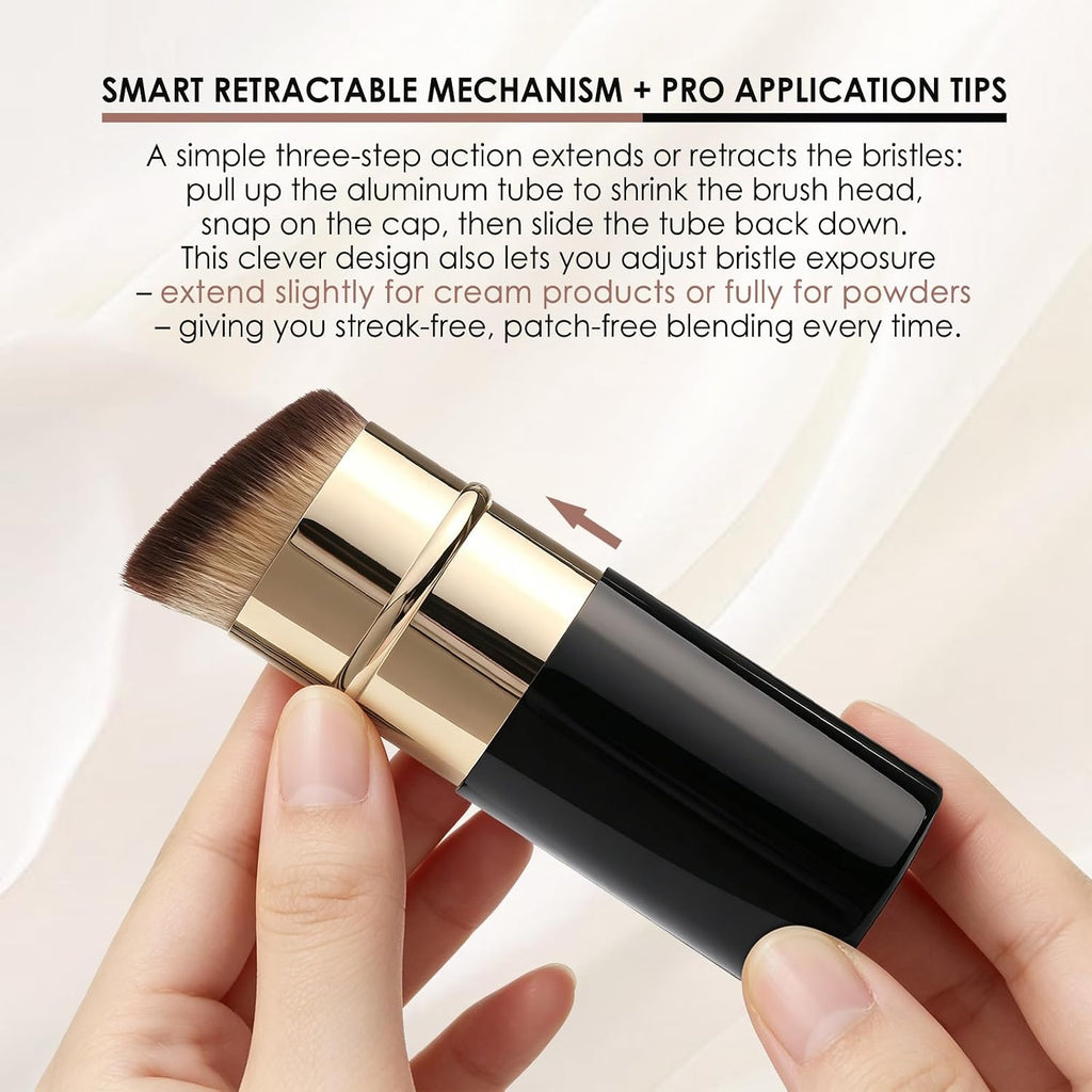 Retractable Kabuki Brush, Angled Flawless Face Makeup Brush