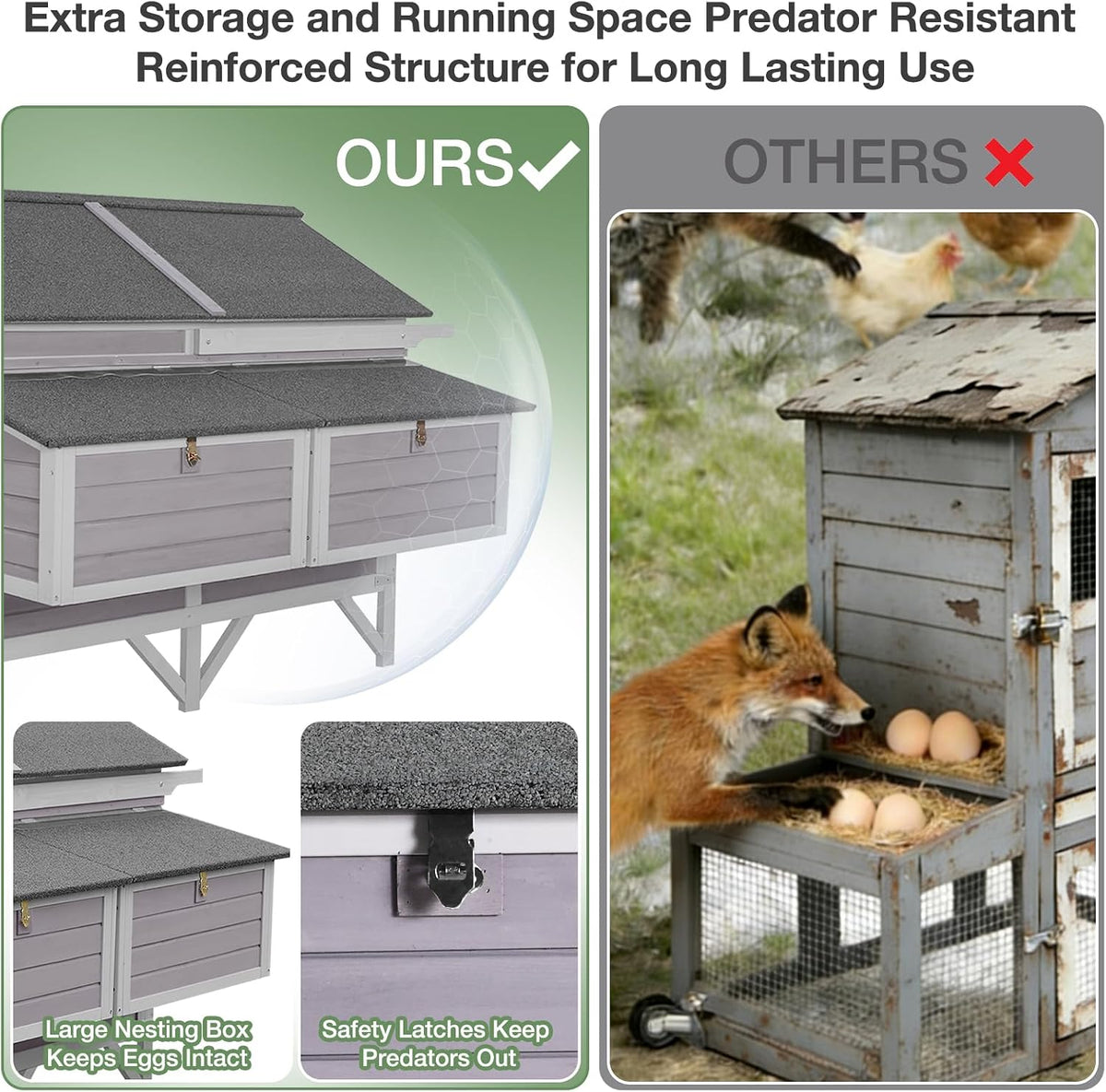 68" Chicken Coop for 8-12 Chickens with Large Wheels, Mobile Wooden Hen House with 4 Nesting Boxes, 4 Perches