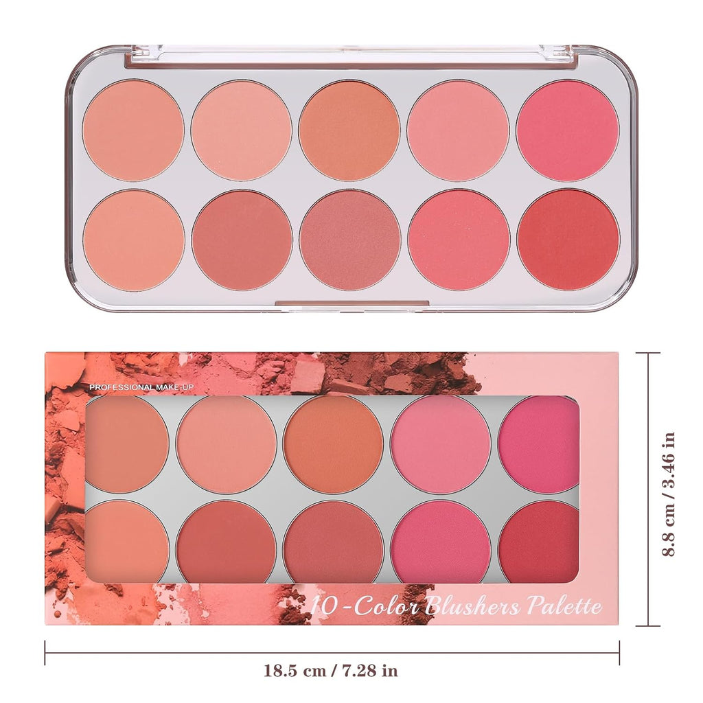 10-Color Blush Palette, Buildable Long-Lasting Powder Blush (02 SET)