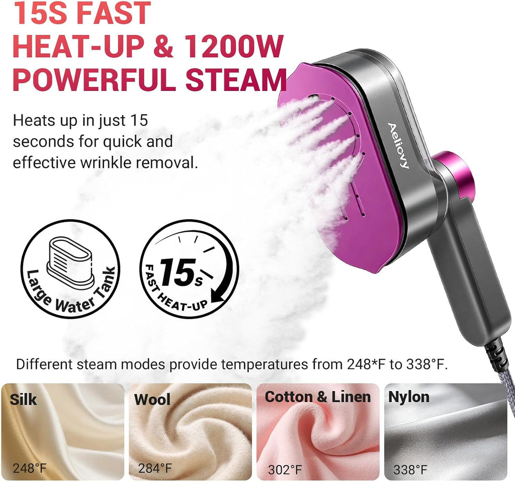 Travel Steamer for Clothes, Portable Handheld Garment Steamer & Steam Iron 2-in-1, 1200W Fast Heat-Up Mini Steamer
