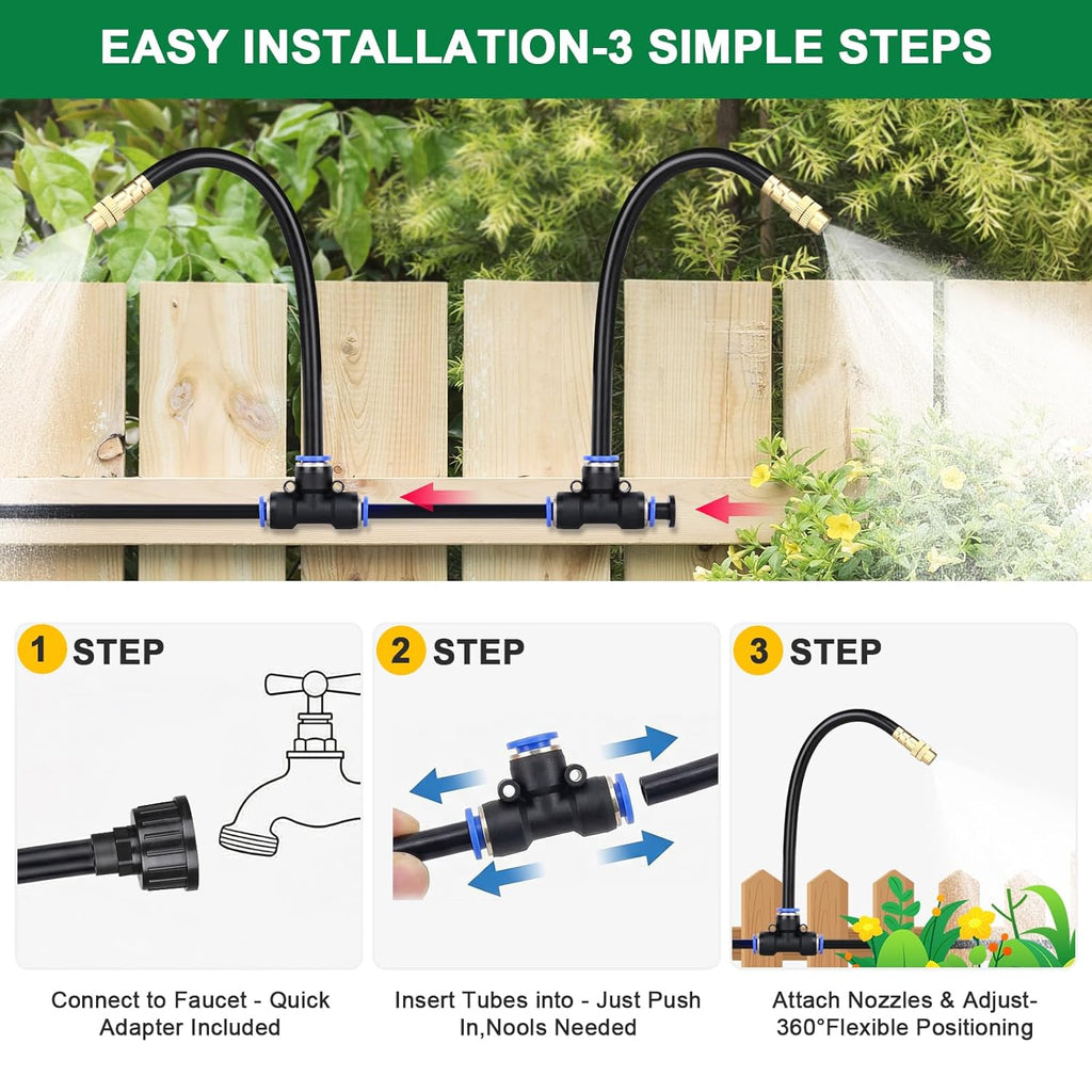 Drip Irrigation System, 2026-Upgrade 100Ft 1/4" Garden Watering System with 24 Pcs 360° Adjustable Copper Nozzles