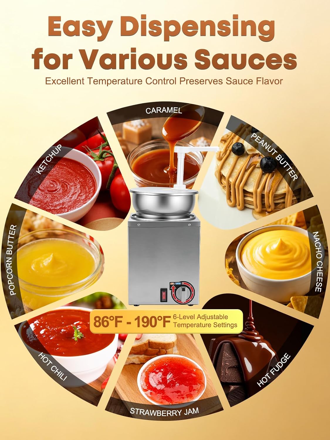 4.6Qt Nacho Cheese Sauce Dispenser Hot Fudge Warmer with Pump