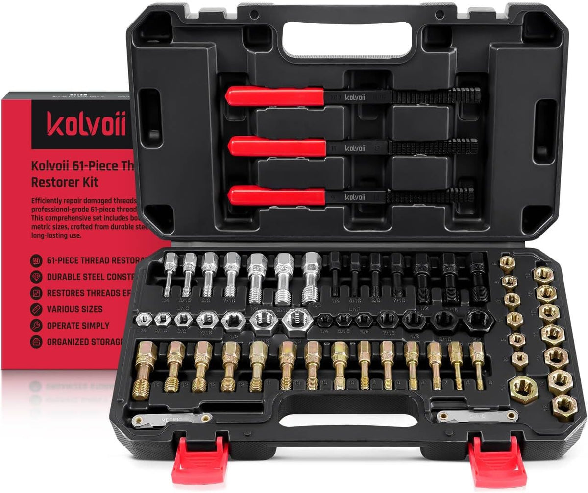 Kolvoii 61-Piece Thread Chaser Set, Metric, UNC & UNF Thread Restorer Kit