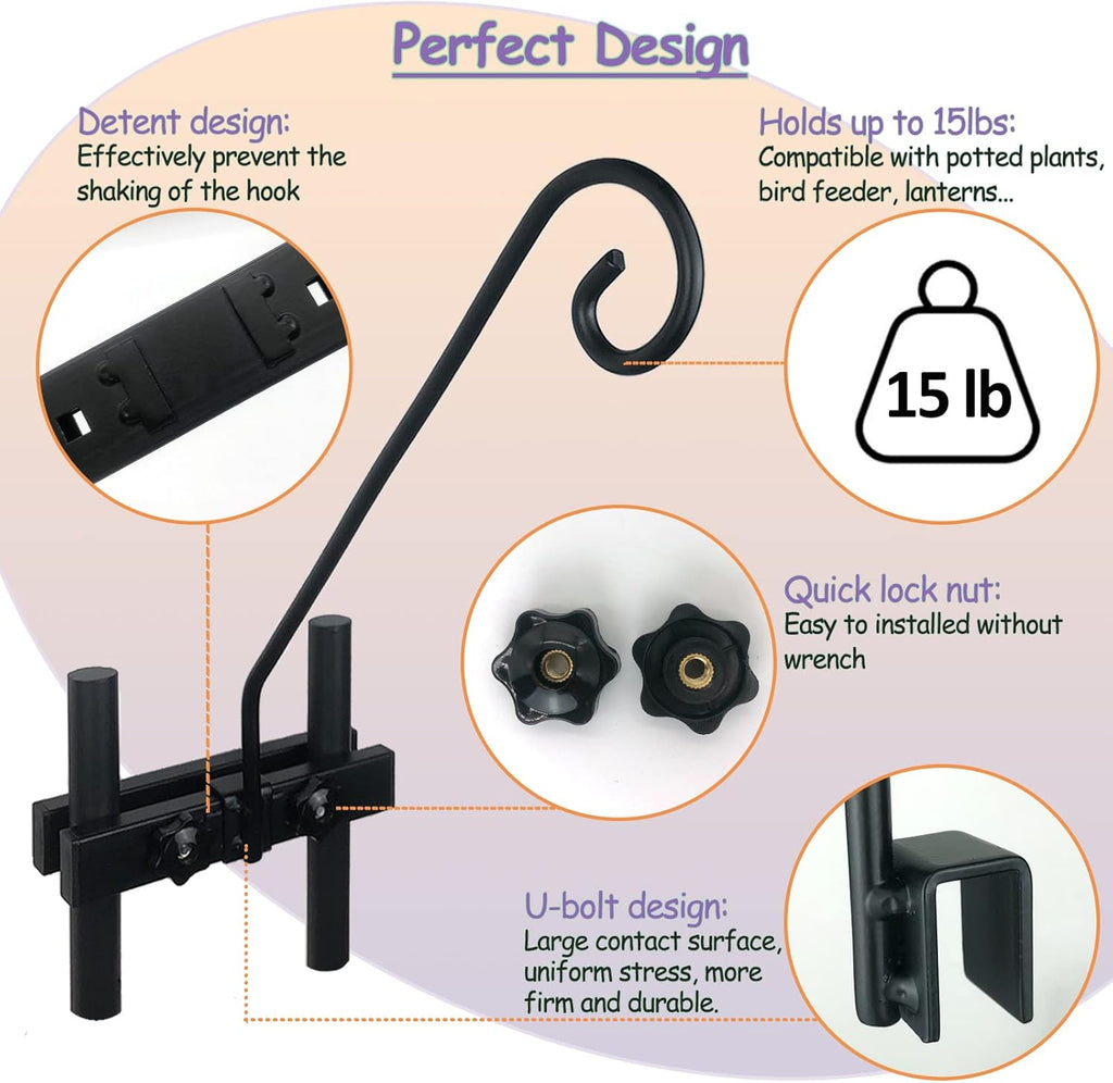Deck Hook Rail Suitable for Hanging Flower Baskets Wind Chimes Planters Bird Feeders Lights, Heavy Duty Fence Deck