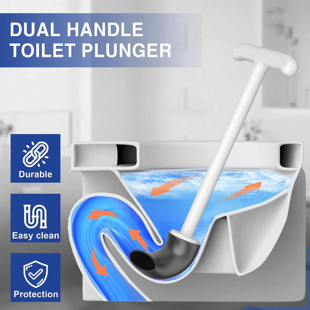 Disposable Toilet Brush and Plunger Set, Dual Handdle Toilet Plunger, All-in-1 Bathroom Cleaning Kit with 18PCS