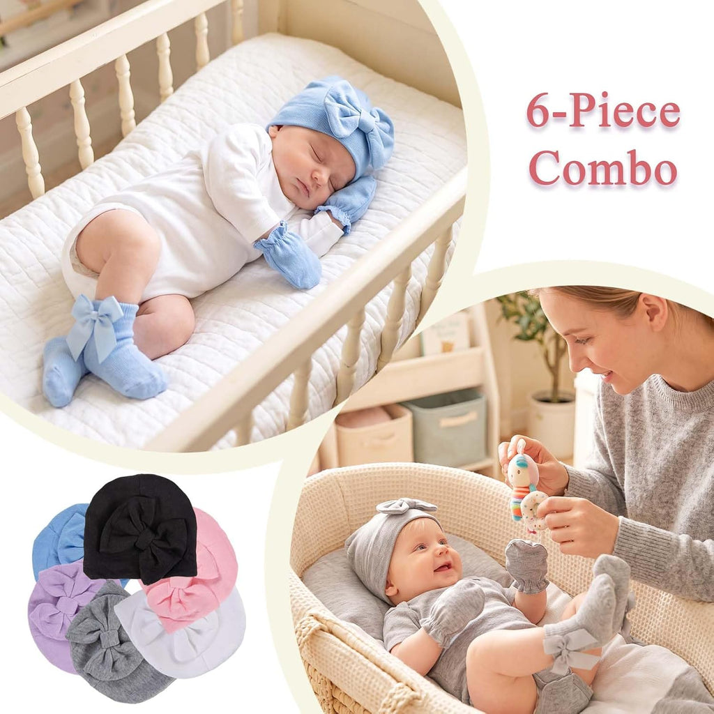 Newborn Preemie Baby Girl Hats Mittens Socks Set Soft Cotton Warm