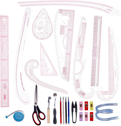 Acrylic Sewing Ruler Set，French Curve Pattern Rulers Kit for Tailors Designers Precision Pattern Making Guides