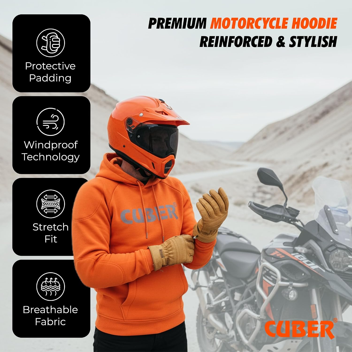Motorcycle Hoodie For Men & Women With Armor, Dual Sport Motorbike Riding Jacket