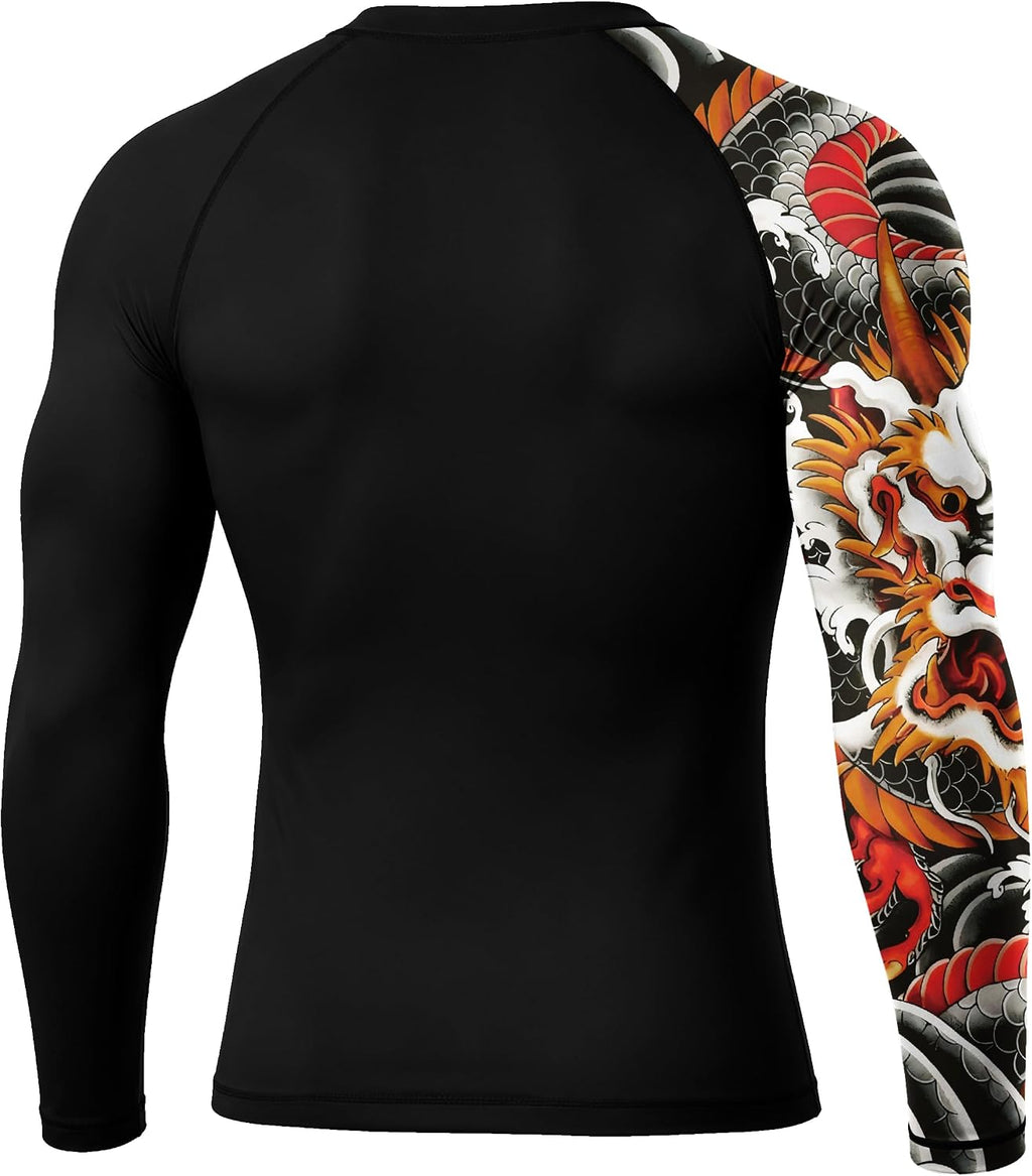 Men's UPF 50+ BJJ Rash Guard, Jiu Jitsu Long Sleeve Compression Shirts, MMA Athletic Base Layer Wrestling Grappling