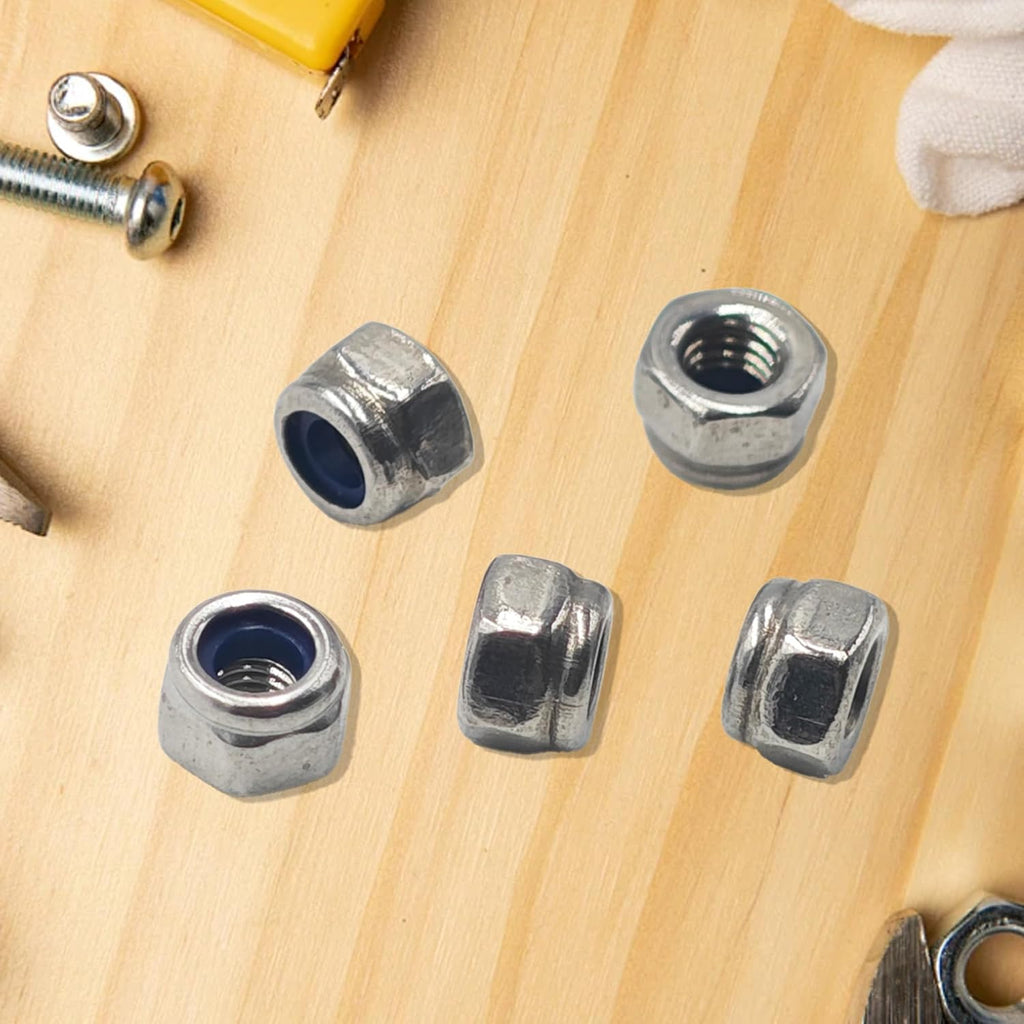 100Pcs M3-0.5 Nylon Hex Nuts, Nylon Insert Self-Locking Nuts 304 Stainless Steel, Metric Coarse Thread Lock Nuts DIN985 Standard