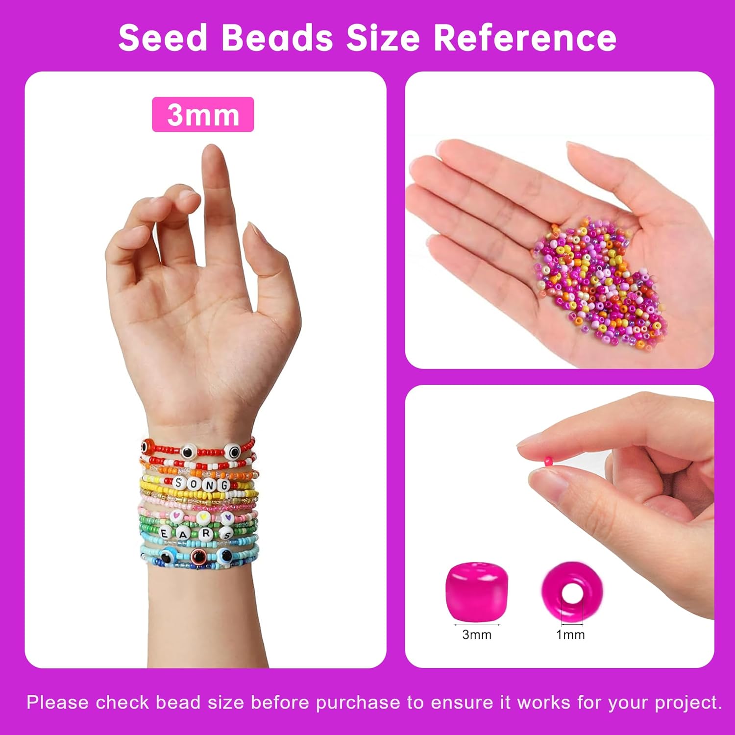 3mm 45000pcs Glass Seed Beads Kit, 7 Boxes 144 Colors Small Beads for Bracelets, Friendship Bracelet Kit with Charms