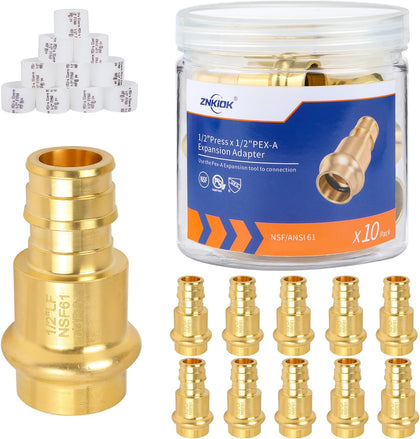 (Znkiok 10Pack)1/2 Inch Pex A Expansion Fittings,1/2"Press x 1/2" PEX-A Adapter,Long Service Life,Lead-Free Brass,NSF,UPC,ASTM F1960.