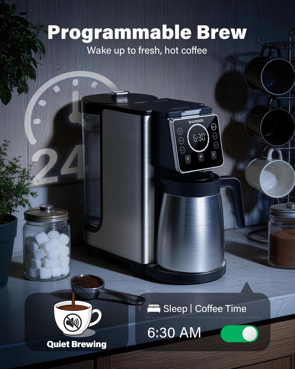 Single Serve & Carafe Coffee Maker, Dual Brew for K Cup Pods & Ground Coffee, Hot & Iced Drip Coffee Machine, 6-32oz