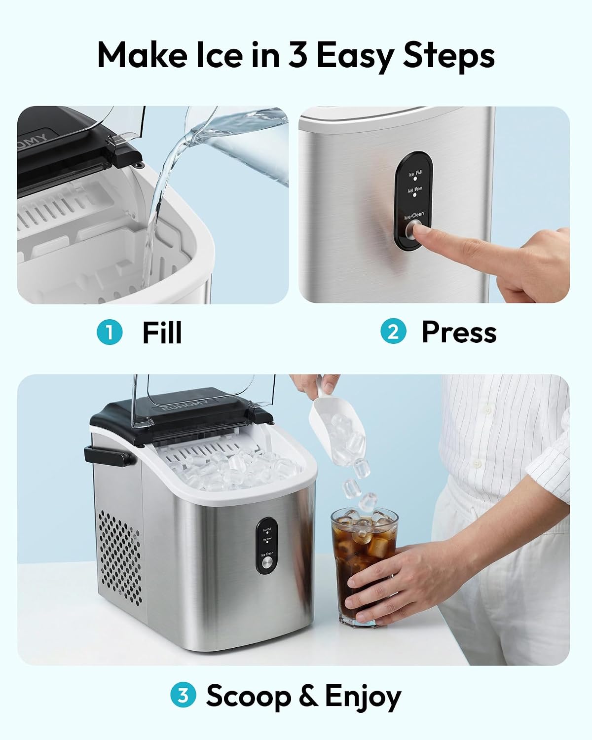 Ice Maker Countertop with Handle, 9 Ice Cubes Ready in 6 Mins