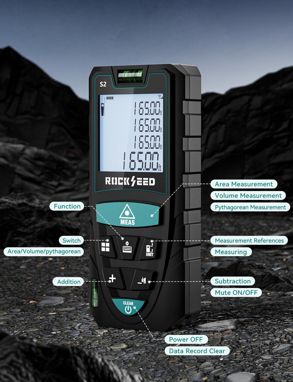 Laser Measure 50M/165ft,RockSeed Digital Laser Distance Meter with 2 Bubble Levels,Portable M/in/Ft Unit Switching
