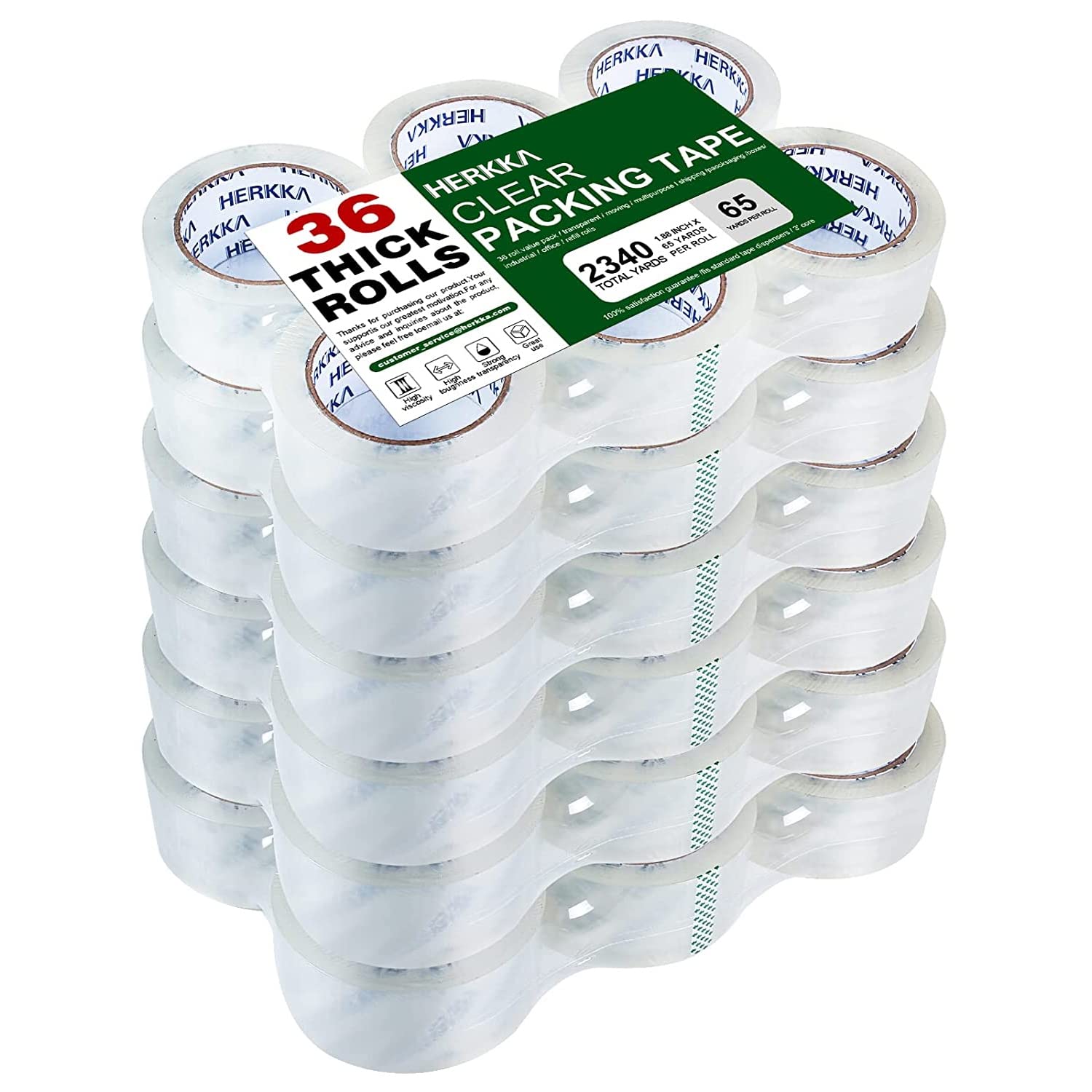 Clear Packing Tape, 36 Rolls Heavy Duty Packaging Tape for Shipping Packaging Moving Sealing, Thicker Clear Packing