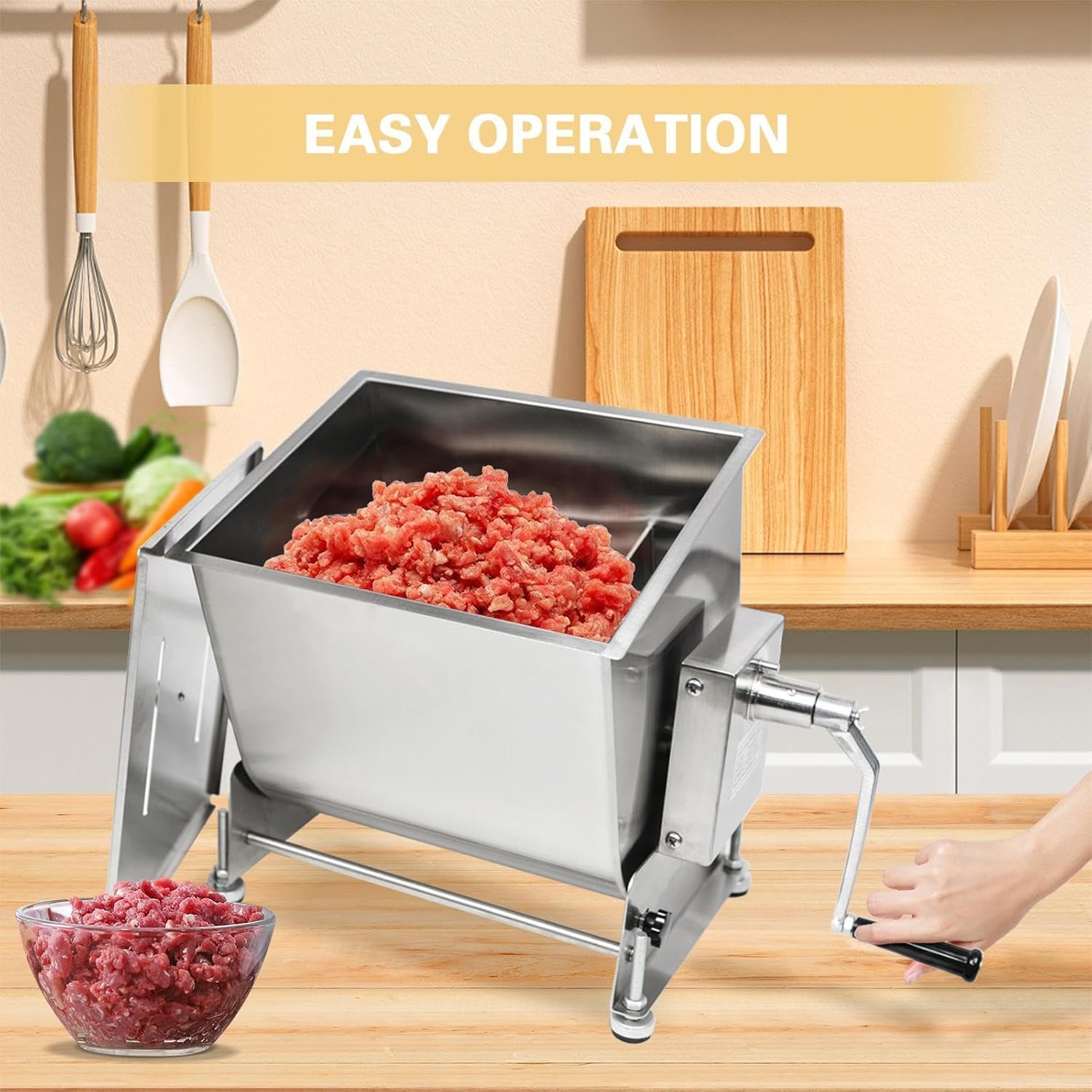 Manual Meat Mixer, 15 Pound Capacity Tilt Tank Meat Mixer for Sausage, Stainless Steel 15lbs/7.5L Sausage Mixer Food