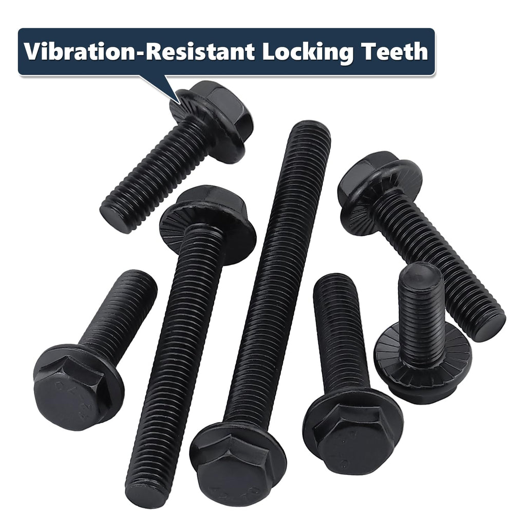 1/4-20 x 2 (20 Pack) Serrated Flange Hex Head Bolts Screws, Stainless Steel 304 (18-8) Flanged Hexagon Bolts Screws, UNC Coarse Thread, Full Thread, Black Coated
