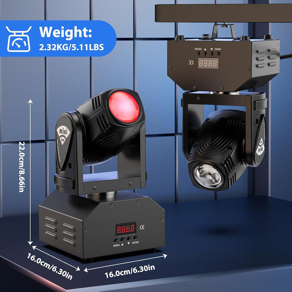 Beam Moving Head Light,RGBW LED Mini Party Light Stage Lighting Spot Lights by DMX512 & Sound Active Control for Home
