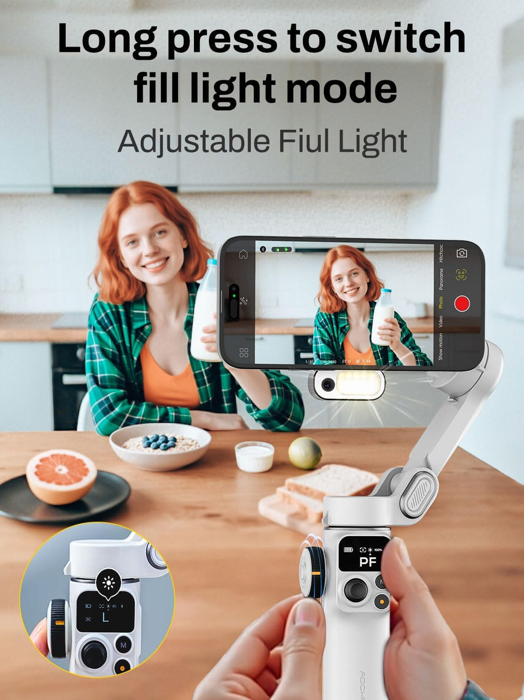 Smart P2 Magnetic Gimbal Stabilizer for iPhone w/ 2-in-1 Fill Light & AI Tracking Sensor, Face Tracking No App