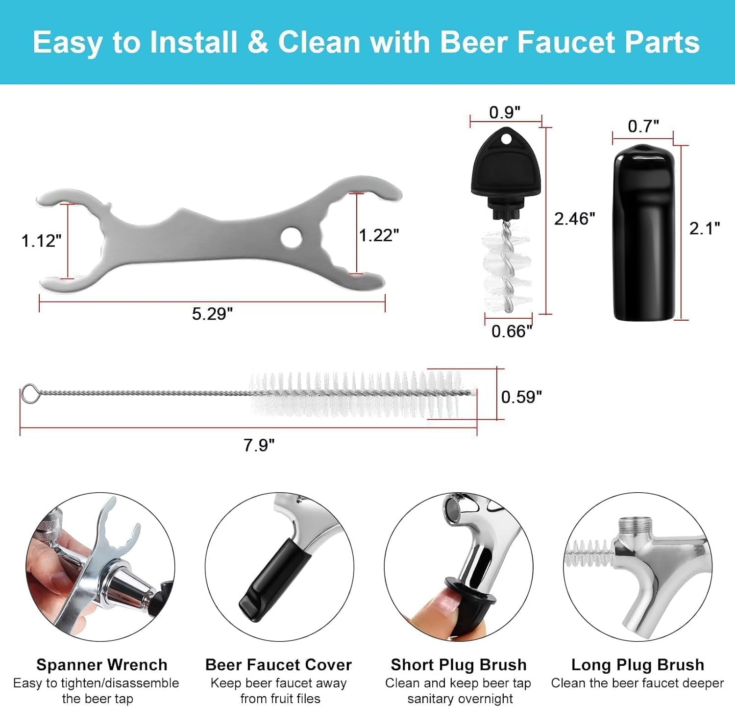 Ball Lock Keg Tap, Self-Closing Beer Faucet for Corny Cornelius Keg | Stainless Core Food Safe, No Leak, Ball Lock