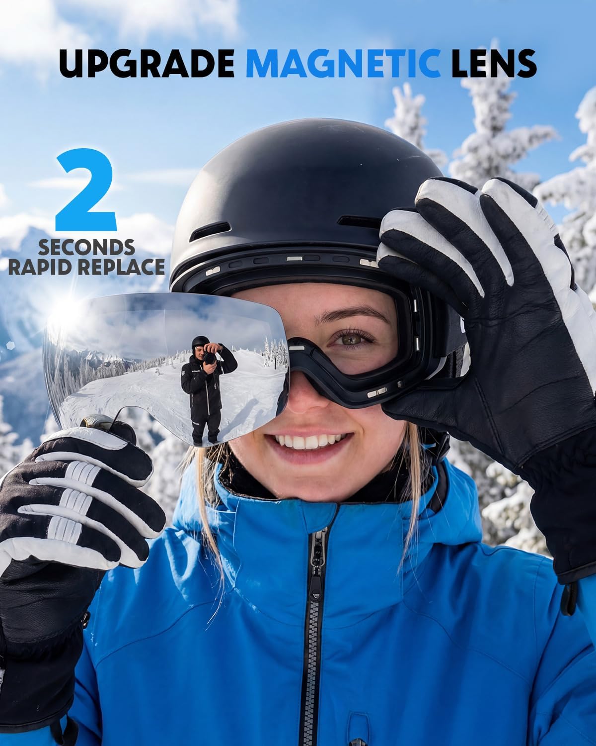Ski Goggles, Snowboard Goggles with 2 UV400 Anti-Fog Detachable Magnet Lenses for Men & Women Adult