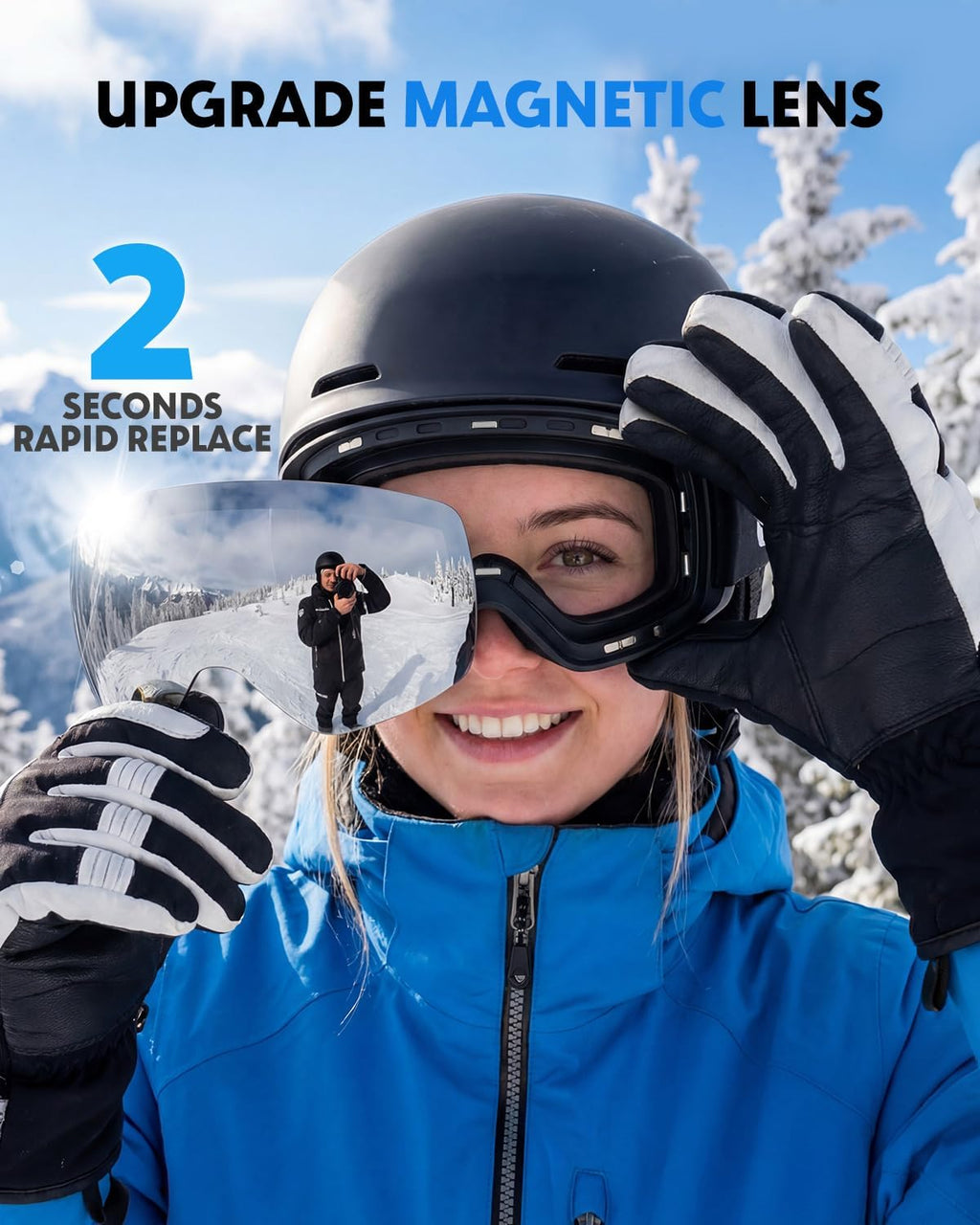 Ski Goggles, Snowboard Goggles with 2 UV400 Anti-Fog Detachable Magnet Lenses for Men & Women Adult