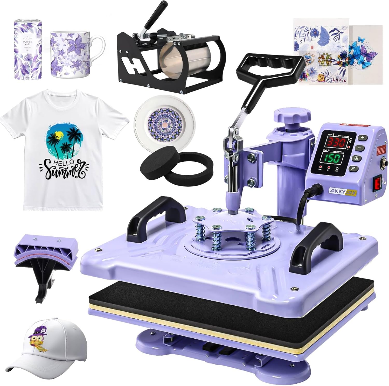 Heat Press 15x12 Inch, 5 in 1 Heat Press Machine for T-Shirts Hat Cap Mug Plate, 360° Swing Away Shirt Pressing