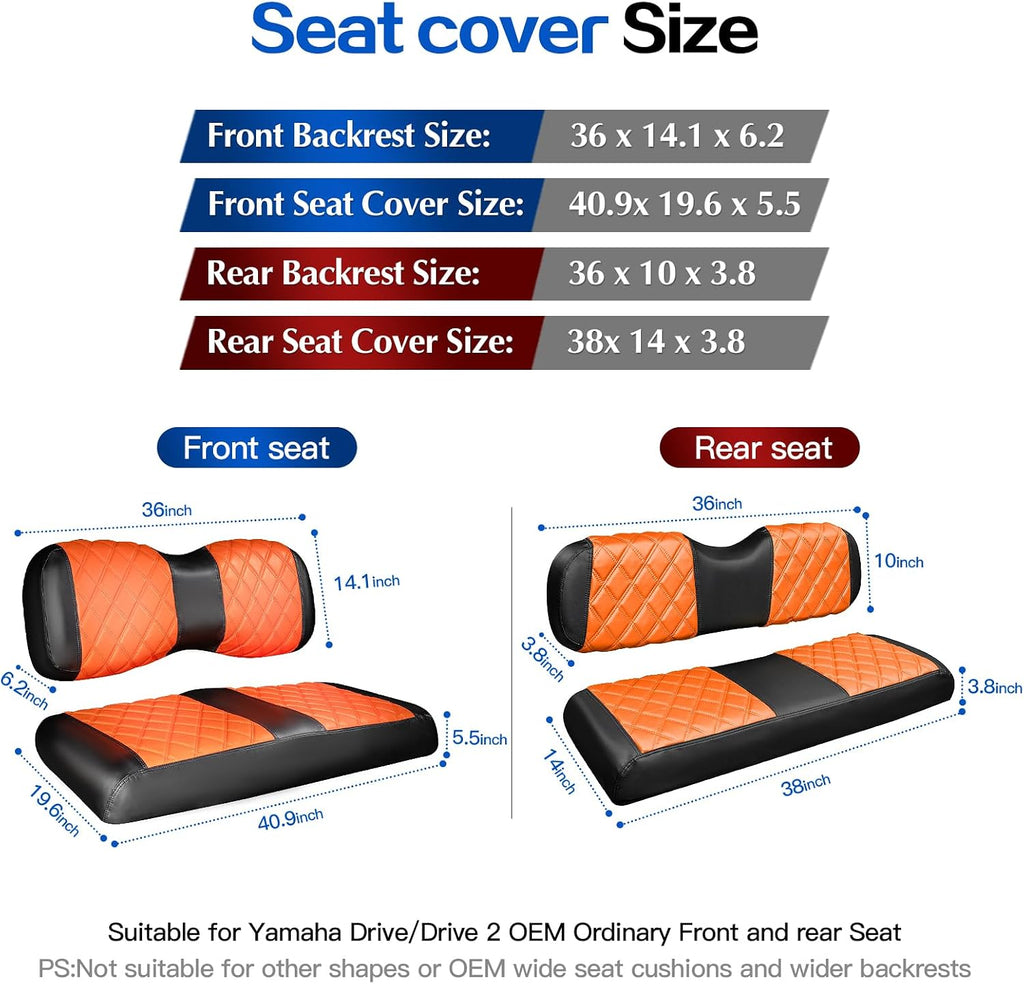 NOKINS Golf Cart Diamond Seat Covers 4-Piece for Yamaha Drive/Drive2