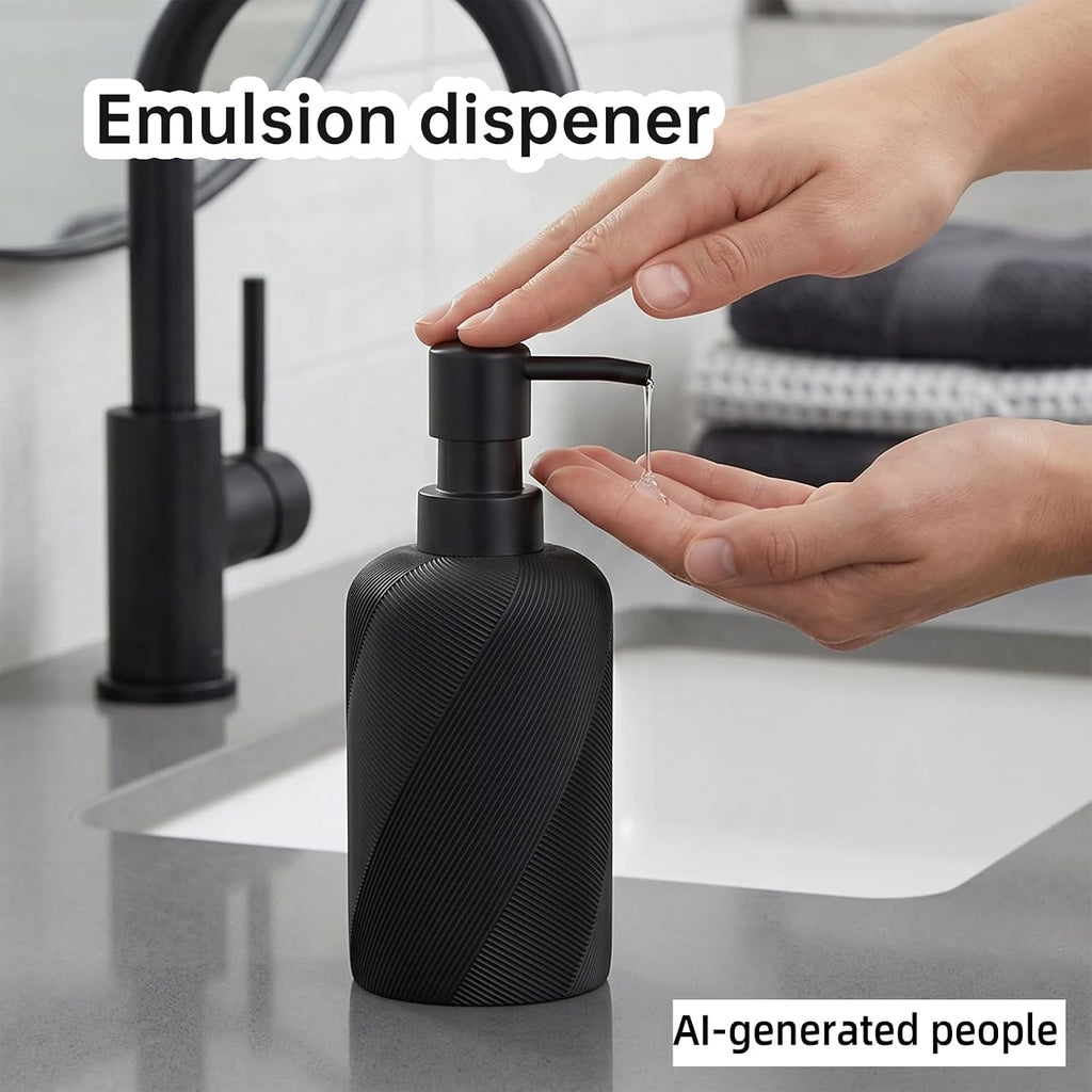 Bathroom Accessories Set, Bathroom Organizer Countertop, Matte Black, 4 PCS | Modern,Simple,Stripe, With 10OZ Soap