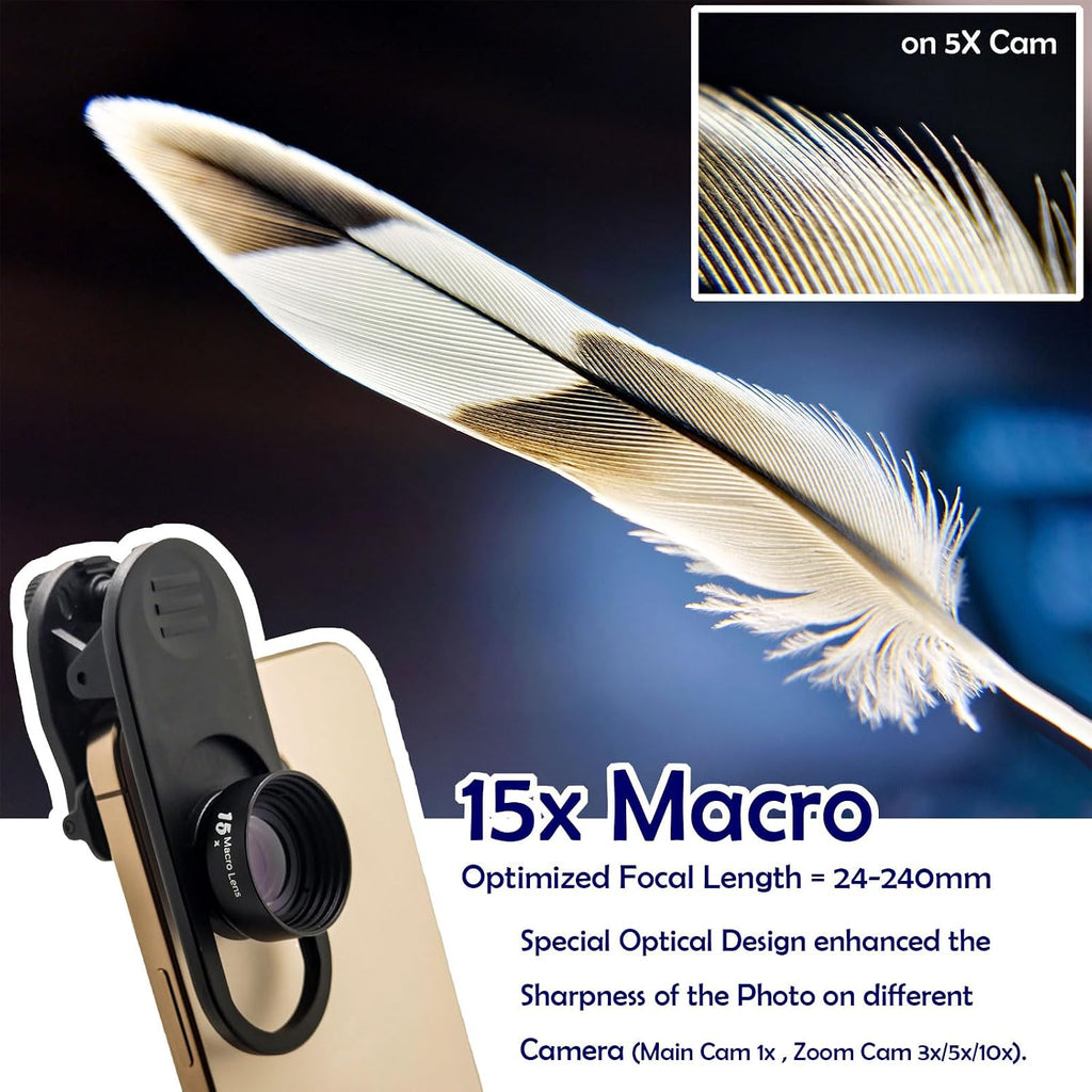 FotoZ Wide Angle & Macro Lens Kit with Adjustable LED Fill Light, 3-in-1 | HD Optical Mobile Photography Set for