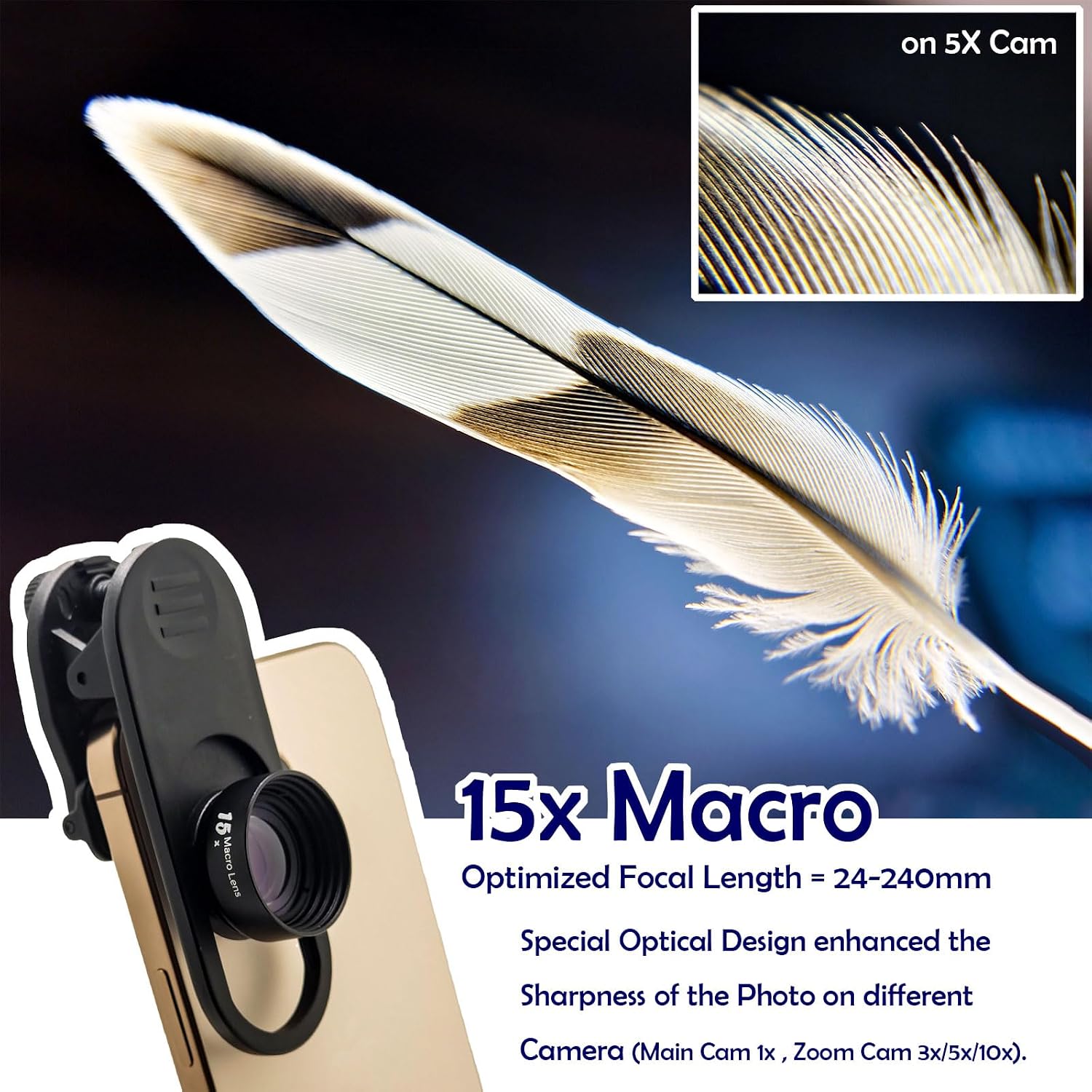 FotoZ Wide Angle & Macro Lens Kit with Adjustable LED Fill Light, 3-in-1 | HD Optical Mobile Photography Set for